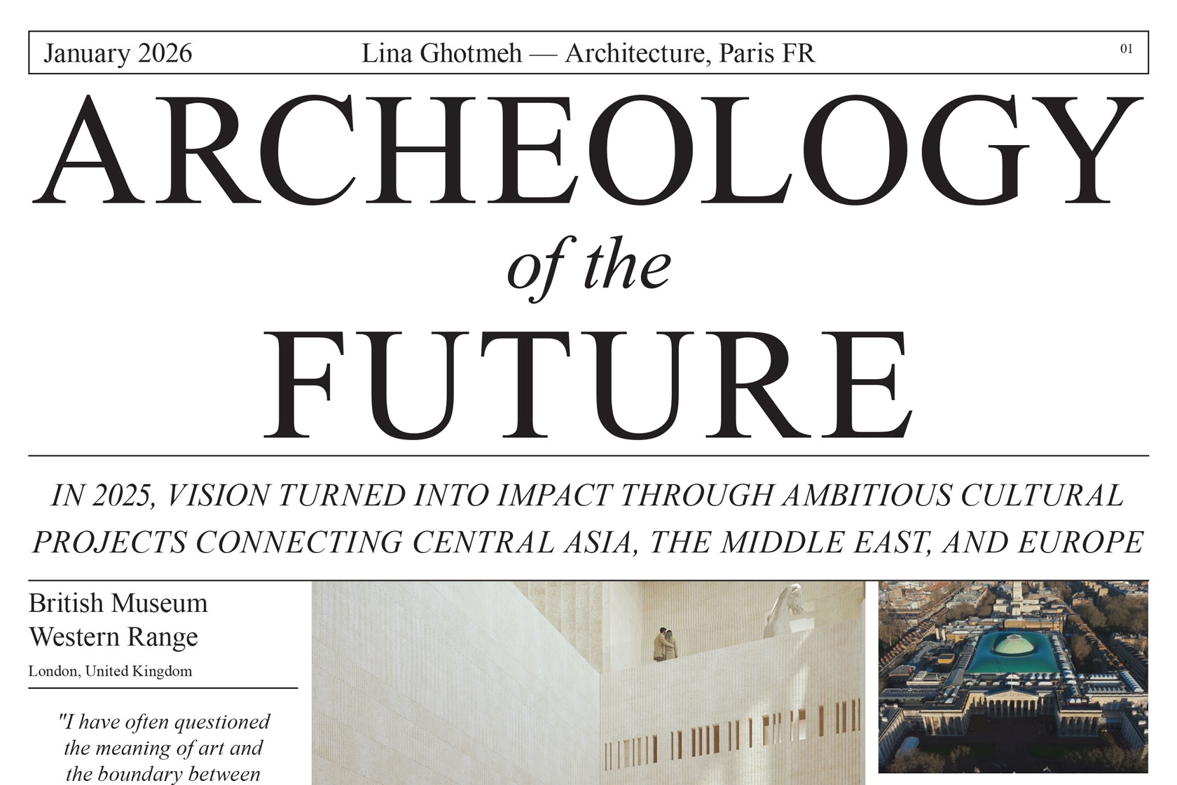 2026. Nous vous souhaitons une très belle année. Lina Ghotmeh — Architecture COM-WEB_NEWSPAPER2026_Cover
