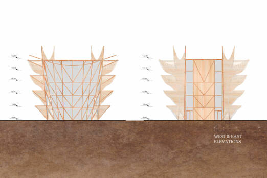 Pavillon du Bahreïn à l’Expo 2025 d’Osaka Lina Ghotmeh — Architecture Bahrain-Pavilion_Plans-Presse-WEST-EAST-ELEVATIONS_1680x1120