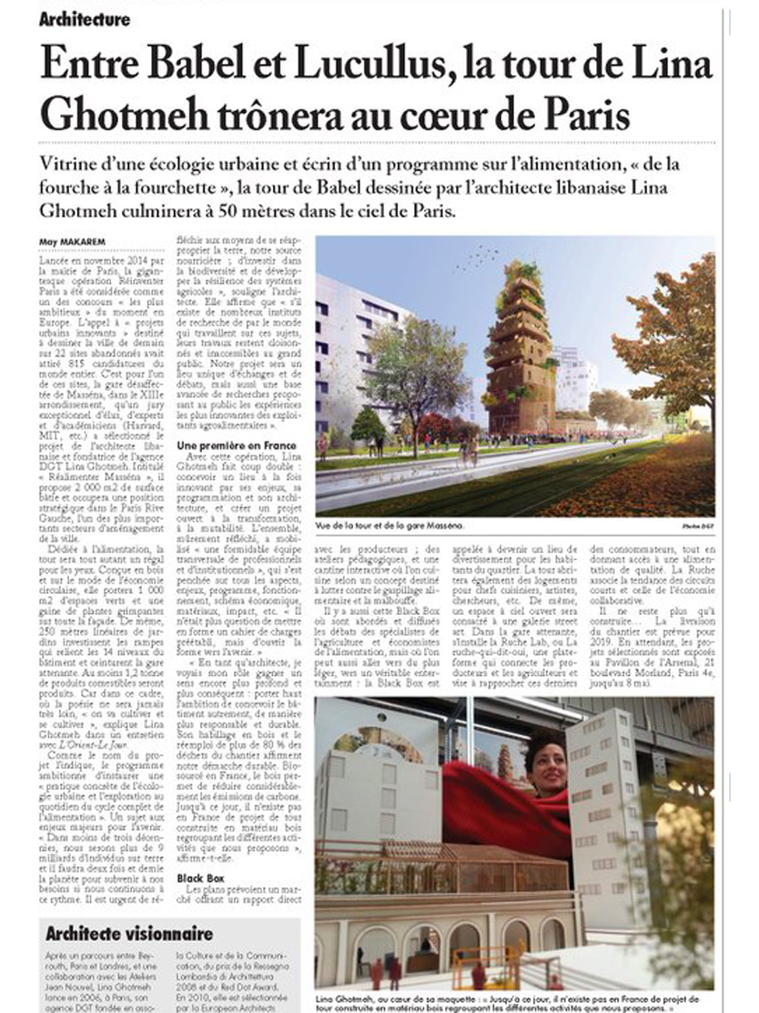 Publication. Réalimenter Masséna dans L'Orient le Jour. Lina Ghotmeh — Architecture N20
