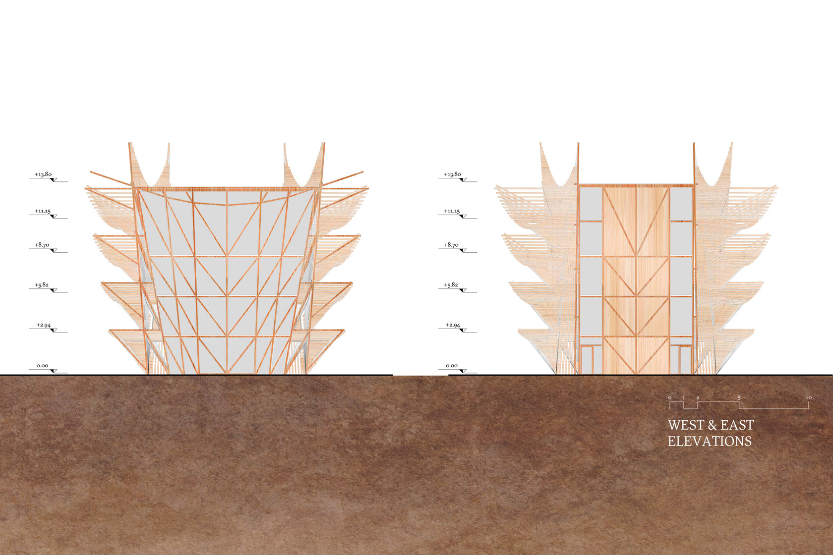 The Bahrain Pavilion at Expo 2025 Osaka Lina Ghotmeh — Architecture Bahrain-Pavilion_Plans-Presse-WEST-EAST-ELEVATIONS_1680x1120